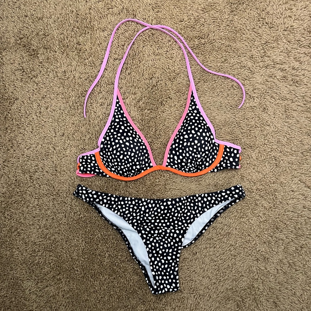 Victoria's Secret Black and Pink Polka Dot Bikini